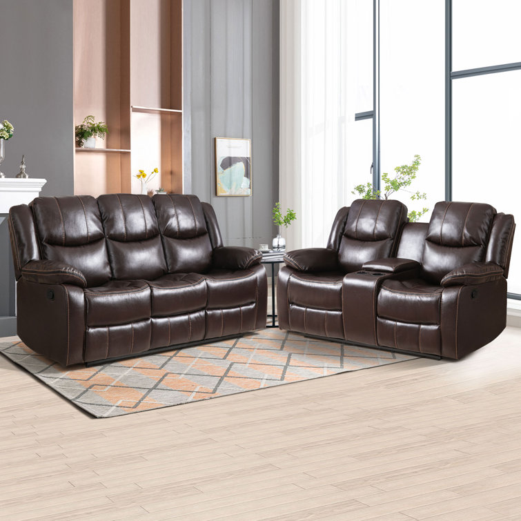 Kamarli 2 Piece Breathable Leather Manual Reclining Living Room Set with Pillow Top Arm Kamarli 2 Piece Breathable Leather Manual Reclining Living Room Set with Pillow Top Arm